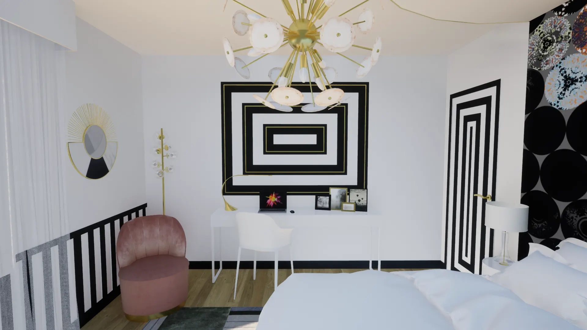 Appartement neuf | Chambre de Louise - décor muraux réalisé en peinture création Agence B Interior